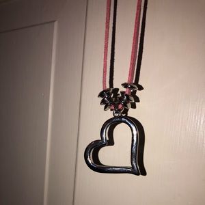 Pink suede sterling silver heart necklace